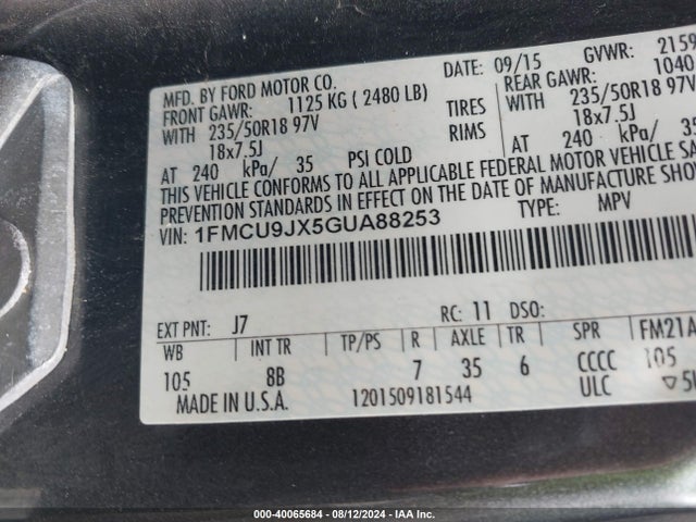 Ford Escape Titanium 2016 1FMCU9JX5GUA88253 Image 9