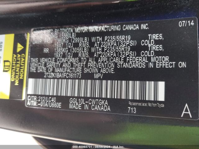 2T2ZK1BA1FC161173 Lexus RX 350