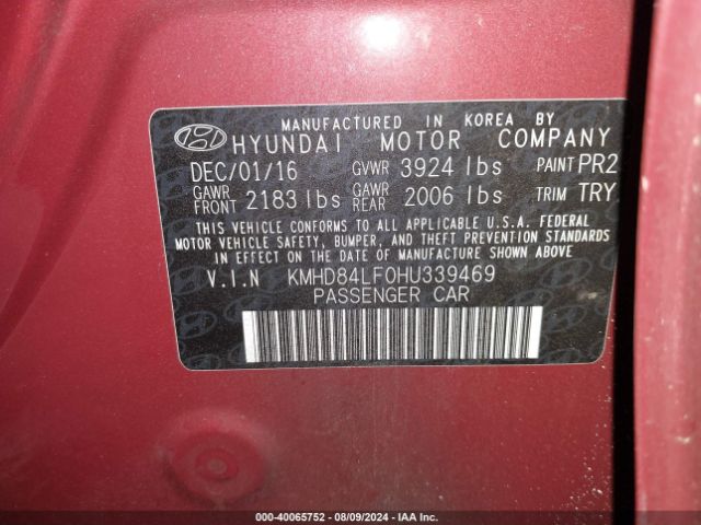 KMHD84LF0HU339469 Hyundai Elantra Se/value/limited