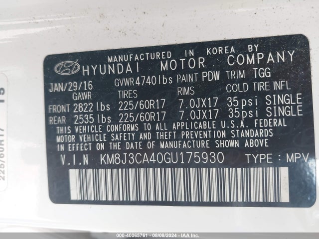 Hyundai TUCSON SE 2016 KM8J3CA40GU175930 Image 9