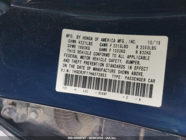 1HGCR2F11HA073853 Honda Accord Sport Se