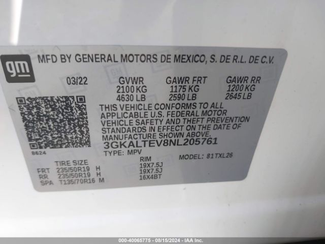 3GKALTEV8NL205761 GMC Terrain Awd Sle
