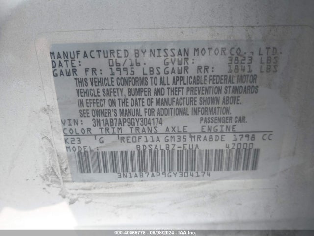 Nissan SENTRA S 2016 3N1AB7AP9GY304174 Image 7
