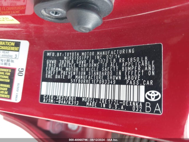 Toyota COROLLA LE 2014 5YFBURHE1EP093349 Image 9