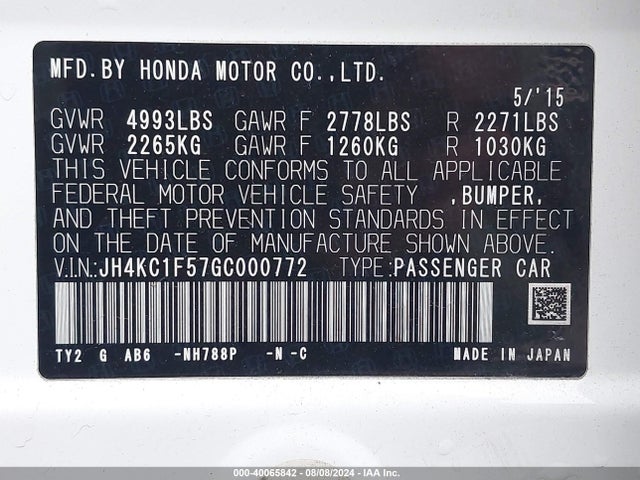 Acura Rlx Technology Package 2016 JH4KC1F57GC000772 Image 9