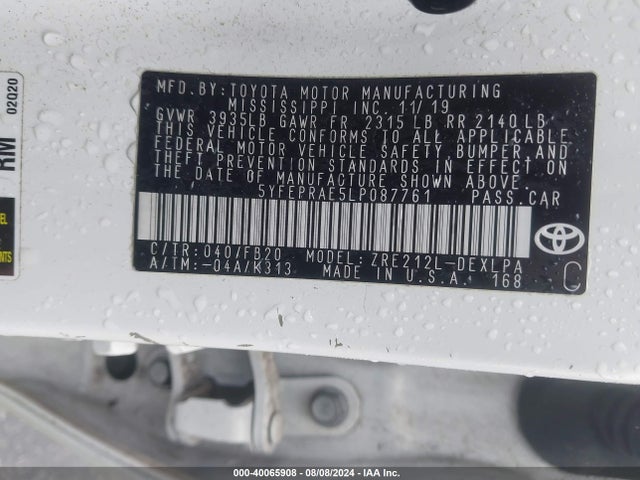 Toyota COROLLA LE 2020 5YFEPRAE5LP087761 Image 9