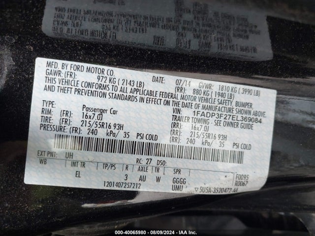 Ford FOCUS SE 2014 1FADP3F27EL369084 Image 9