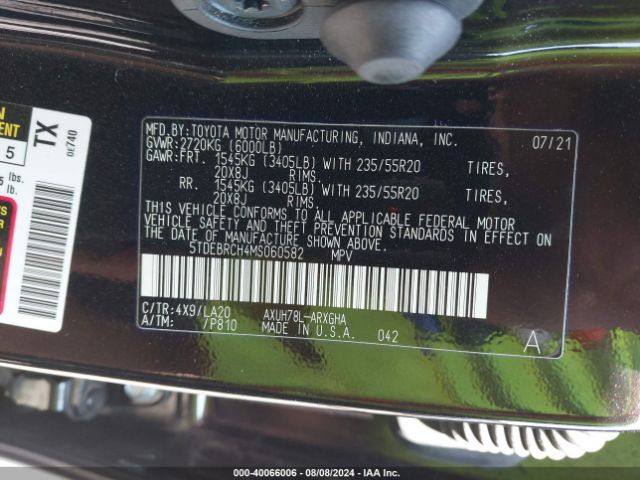 5TDEBRCH4MS060582 Toyota Highlander Hybrid Platinum