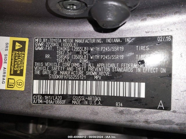 5TDDKRFH7GS255121 Toyota Highlander Limited V6