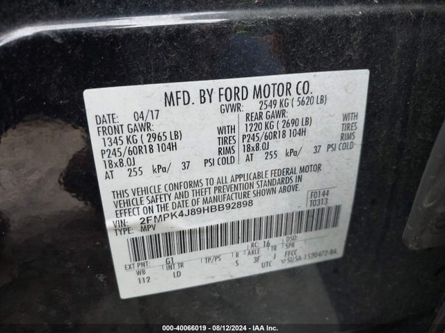 Ford EDGE SEL 2017 2FMPK4J89HBB92898 Image 9