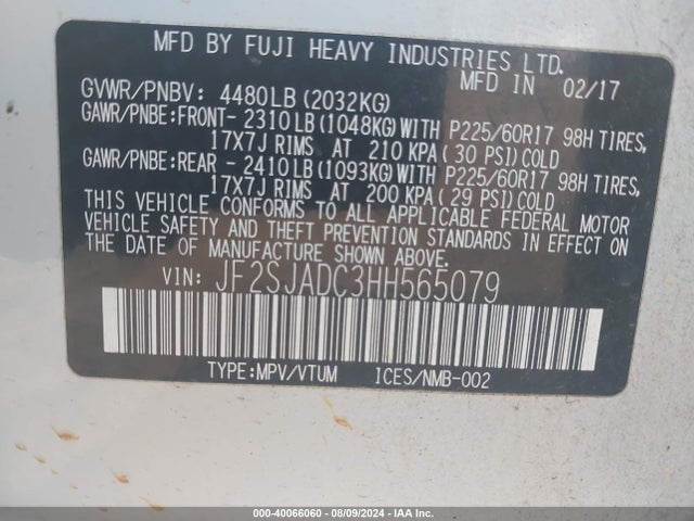 Subaru Forester 2.5i Premium 2017 JF2SJADC3HH565079 Image 9