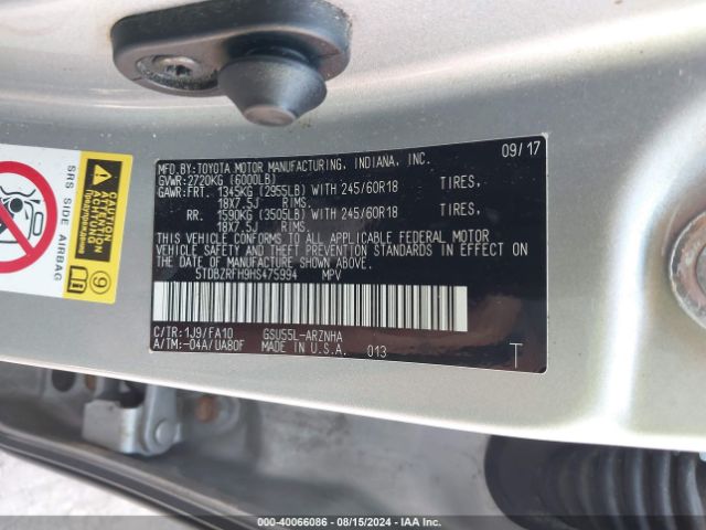 5TDBZRFH9HS475994 Toyota Highlander Le Plus