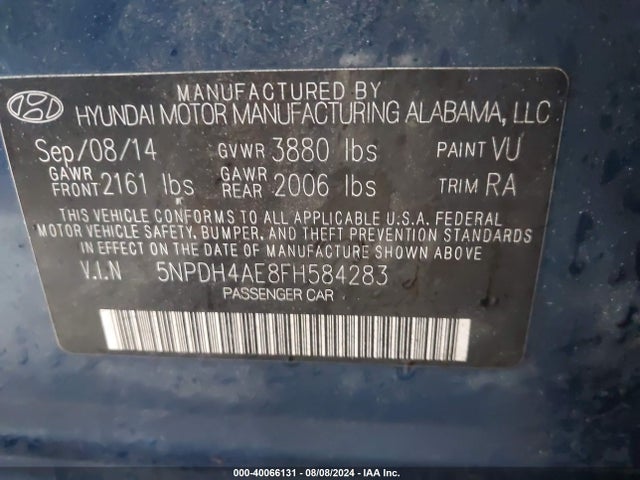 Hyundai ELANTRA SE 2015 5NPDH4AE8FH584283 Image 9