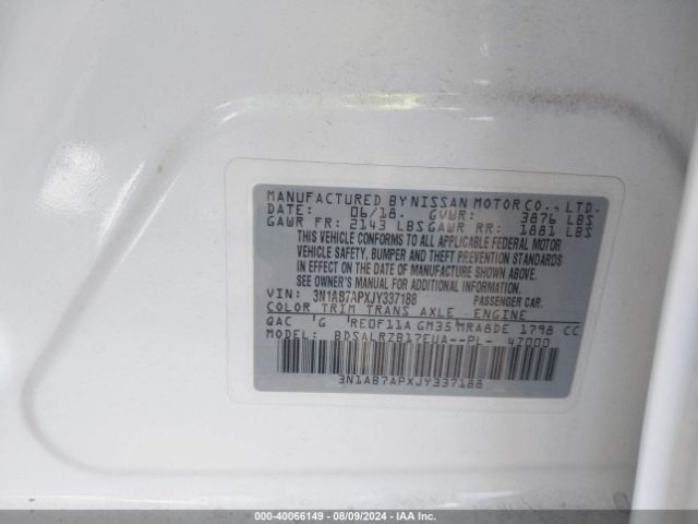 3N1AB7APXJY337188 Nissan SENTRA SR