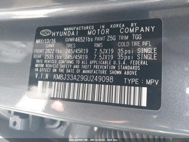 KM8J33A29GU249098 Hyundai Tucson Sport