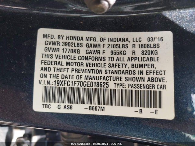 Honda Civic Ex-l 2016 19XFC1F70GE018625 Image 9