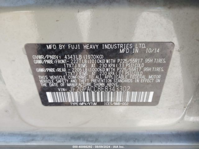 JF2GPACC8E8343302 Subaru Xv Crosstrek 2.0i Premium