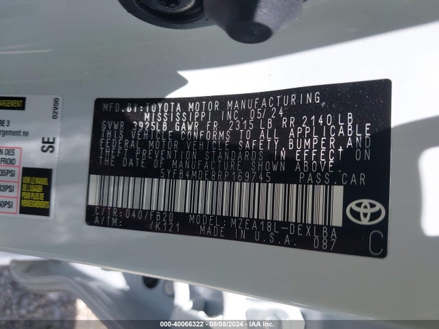 Toyota COROLLA LE 2024 5YFB4MDE8RP169745 Image 9