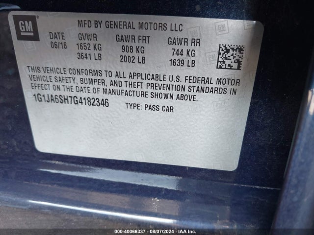 Chevrolet Sonic Ls Auto 2016 1G1JA6SH7G4182346 Image 9