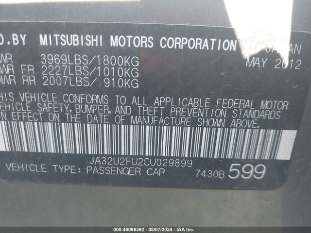 2012 MITSUBISHI LANCER JA32U2FU2CU029899 Photo 8