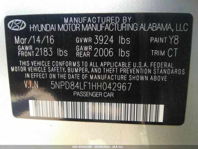5NPD84LF1HH042967 Hyundai Elantra Limited