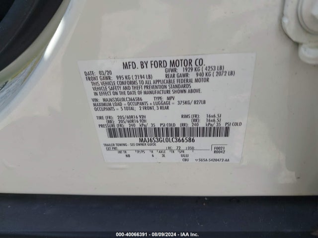Ford Ecosport Se 2020 MAJ6S3GL0LC366586 Image 9