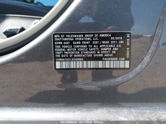 1VWBA7A31JC030063 Volkswagen Passat 2.0t Se