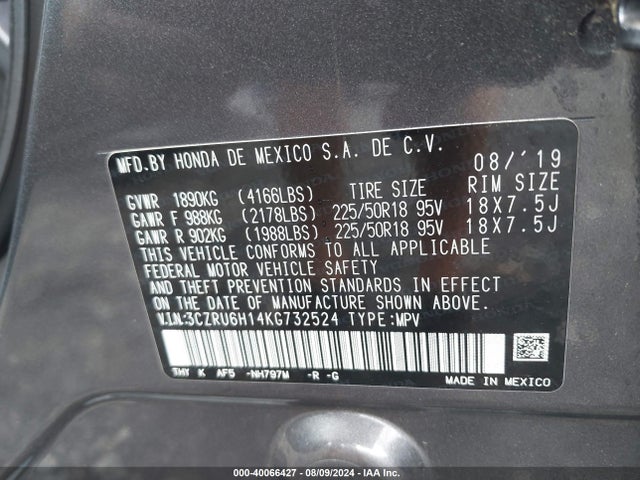 Honda HR-V 2019 3CZRU6814KG732524 Image 9