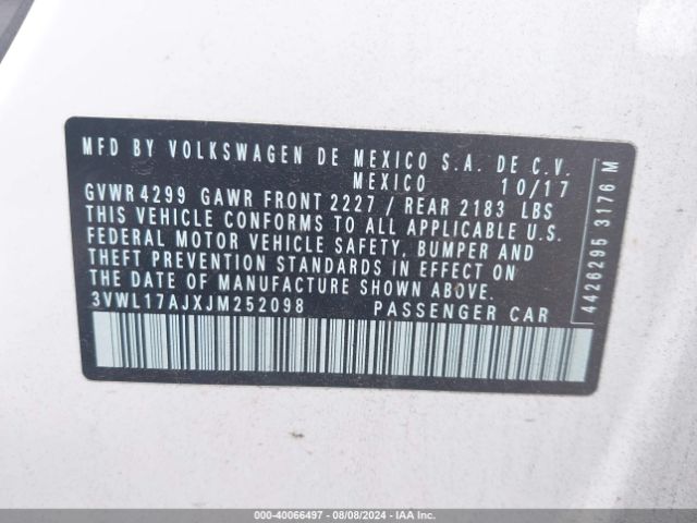 3VWL17AJXJM252098 Volkswagen Jetta 1.8t Sel