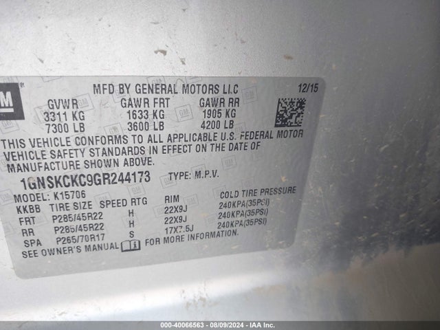 Chevrolet Tahoe Ltz 2016 1GNSKCKC9GR244173 Image 9