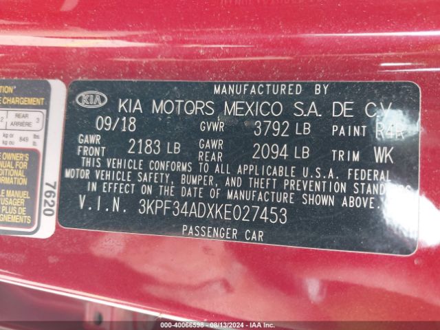 3KPF34ADXKE027453 KIA FORTE S