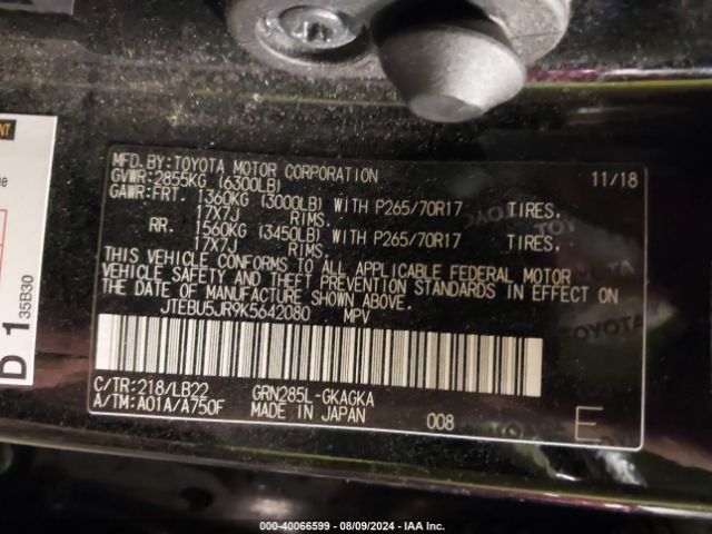 JTEBU5JR9K5642080 Toyota 4runner Sr5 Premium