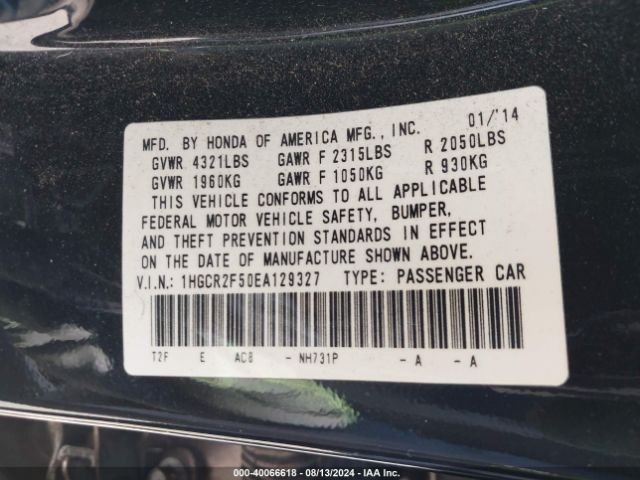 1HGCR2F50EA129327 Honda Accord Sport