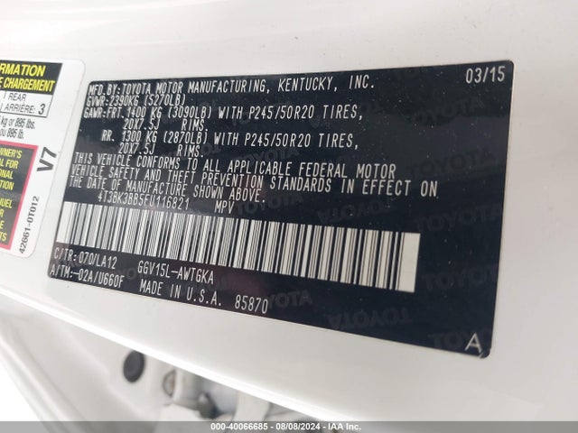 Toyota Venza Xle V6 2015 4T3BK3BB5FU116821 Image 9