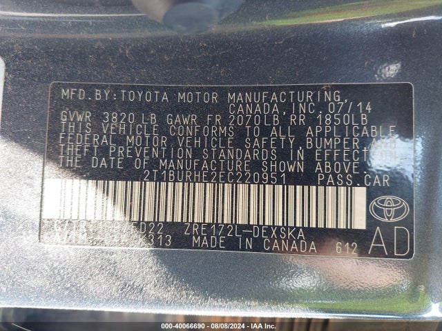 Toyota Corolla S Plus 2014 2T1BURHE2EC220951 Image 9