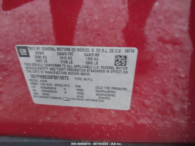 3GYFNBE35FS510673 Cadillac Srx Luxury Collection