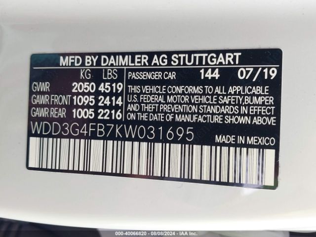 WDD3G4FB7KW031695 Mercedes-Benz A 220 4matic