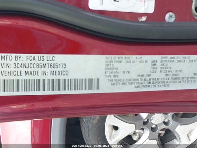 3C4NJCCB5MT605173 Jeep Compass Limited