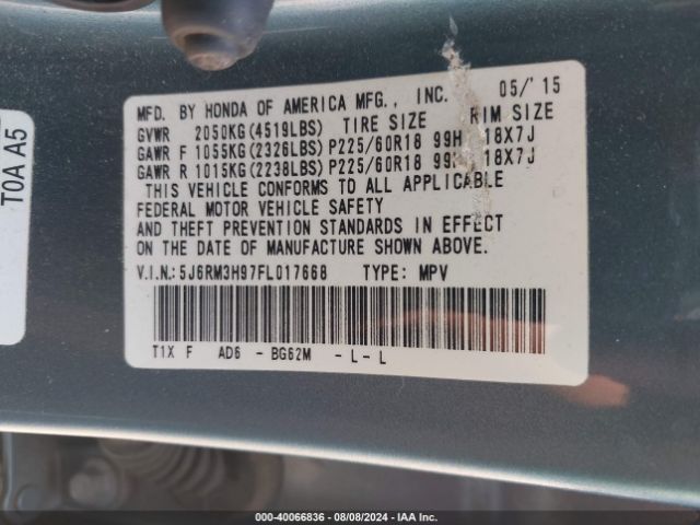 5J6RM3H97FL017668 Honda Cr-v Touring