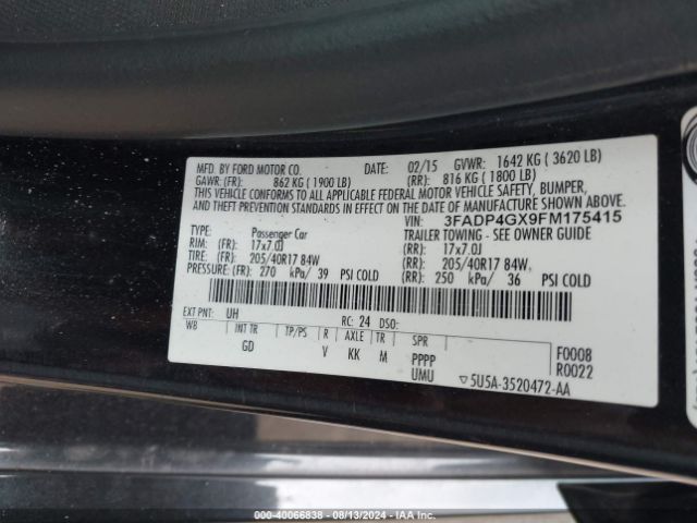 3FADP4GX9FM175415 Ford FIESTA ST