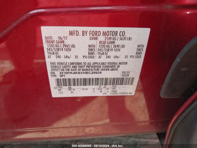 Ford Edge Titanium 2017 2FMPK4K8XHBC29939 Image 9