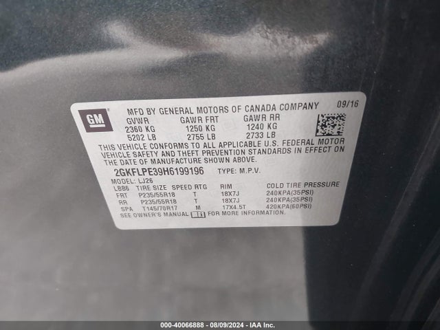 GMC Terrain Slt 2017 2GKFLPE39H6199196 Image 9