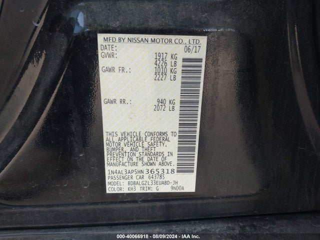 Nissan Altima 2.5 S 2017 1N4AL3AP5HN365318 Image 9