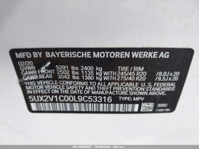 5UX2V1C00L9C53316 BMW X4 Xdrive30i
