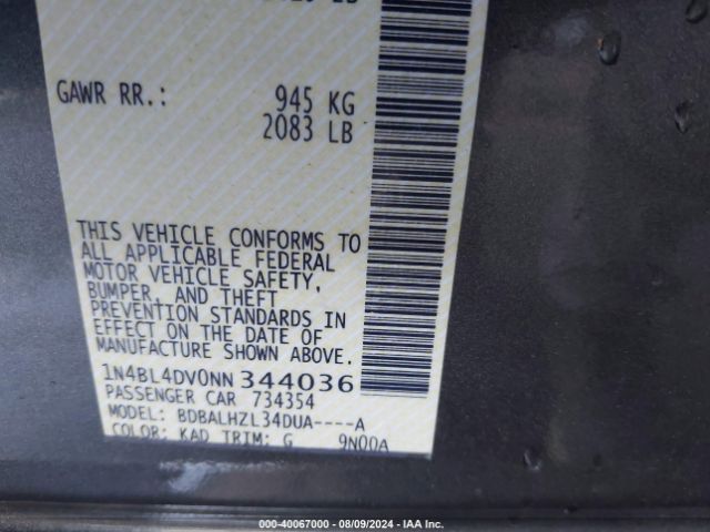 1N4BL4DV0NN344036 Nissan ALTIMA SV