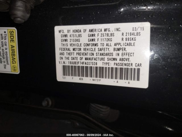 19UUB3F74FA007538 Acura Tlx V6 Advance