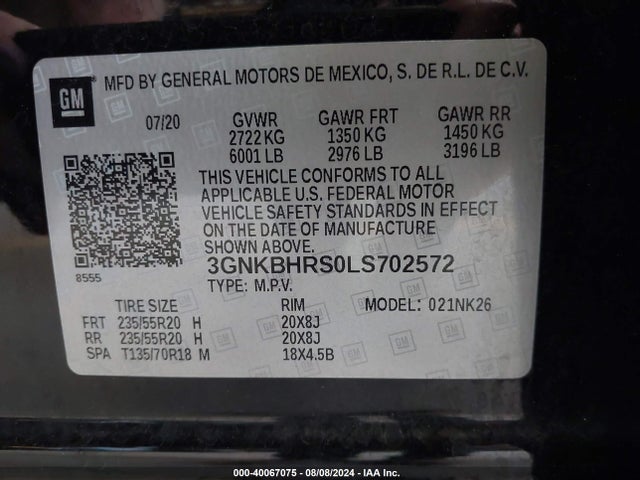 3GNKBHRS0LS702572 Chevrolet Blazer Awd 2lt