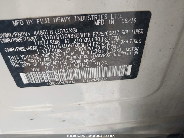 Subaru Forester 2.5i Premium 2017 JF2SJAEC9HH417825 Image 9