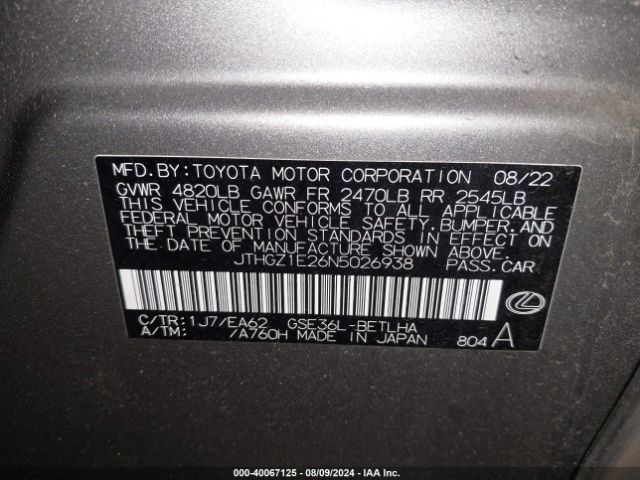 JTHGZ1E26N5026938 Lexus Is 350 F Sport