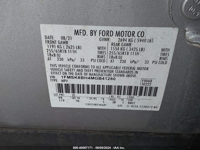 Ford Explorer 2021 1FMSK8BH4MGB41280 Image 9